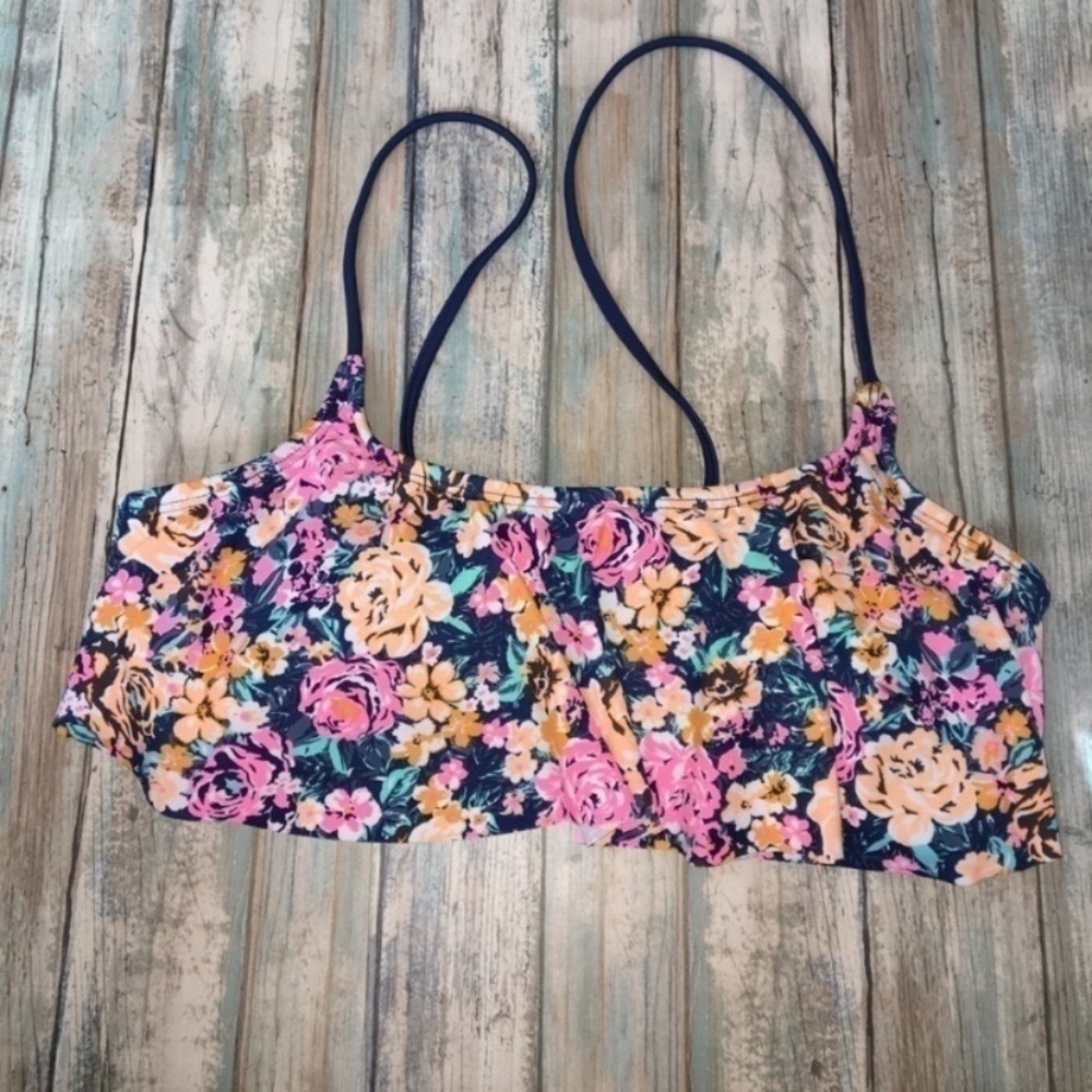 NWT Arizona Jean Company Floral Bikini Top Ruffle Bandeau Women’s Large